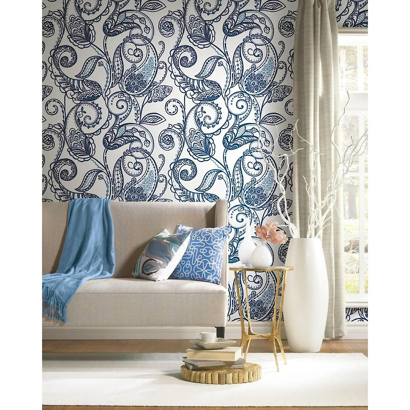RoomMates Blue & White Paisley Power Peel & Stick Wallpaper