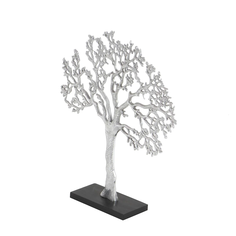 19" Silver Aluminum & Wood Tree-Inspired Contemporary Sculpture
