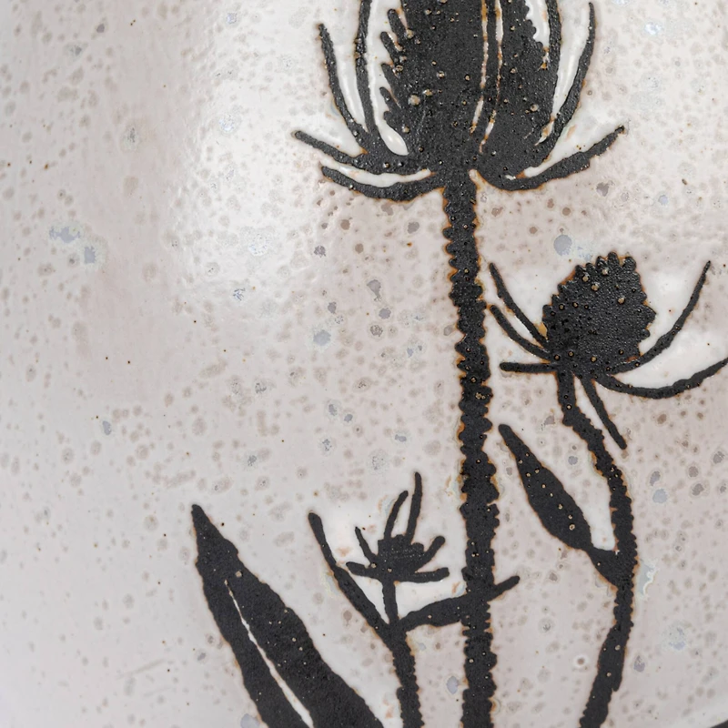 Hello Honey® 50oz. White & Black Reactive Glaze Flower Design Debossed Stoneware Pitcher