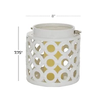 White Ceramic Contemporary Candle Holder Lantern, 8" x 8" x 9"