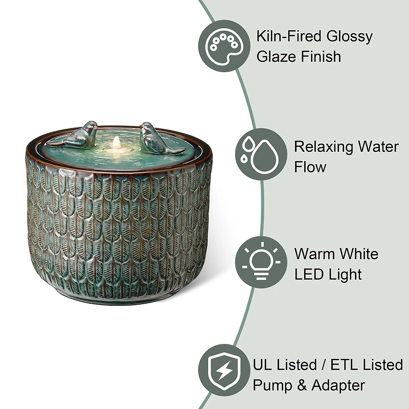 Glitzhome® 15" LED Bird Cylindrical Ceramic Fountain