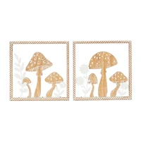 Brown Mushroom Cutouts with Carved Twisted Frames and White Floral Accents Set