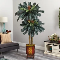 6ft. Double Sago Palm Tree in Decorative Planter