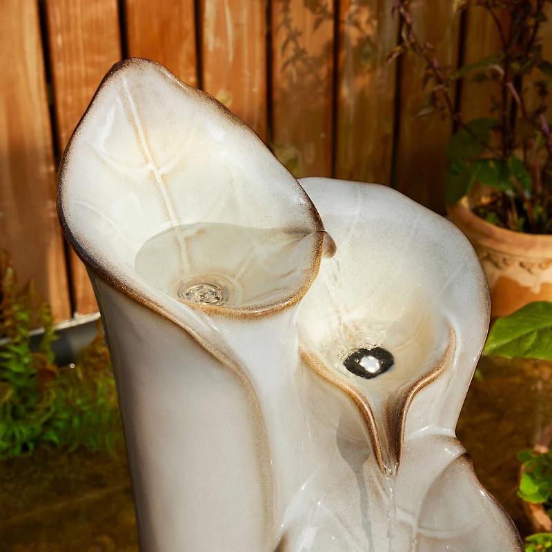 Glitzhome® 31.25" 4-Tier LED Lotus Leaf Textured Ceramic Vase Outdoor Floor Fountain