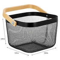 Simplify Black Mesh Tote with Bamboo Handle