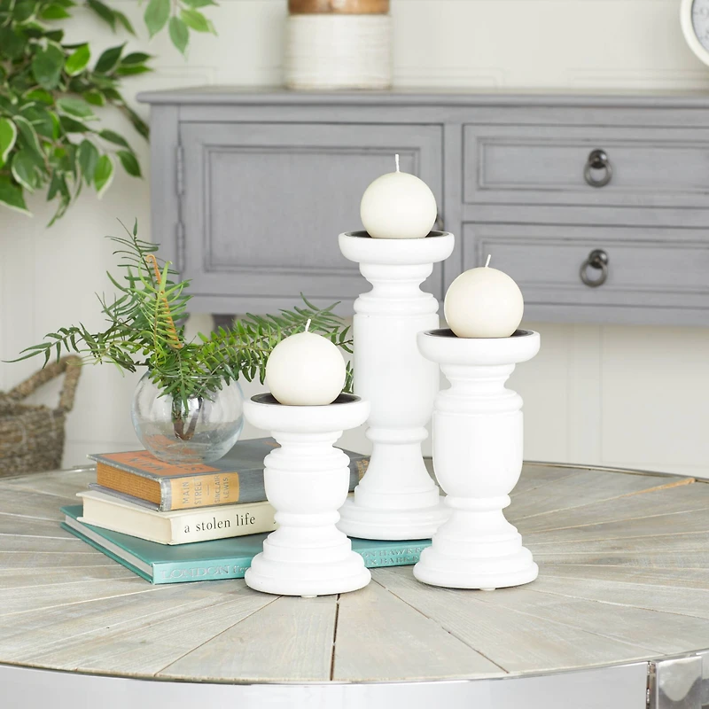 White French Country Candle Holder Set