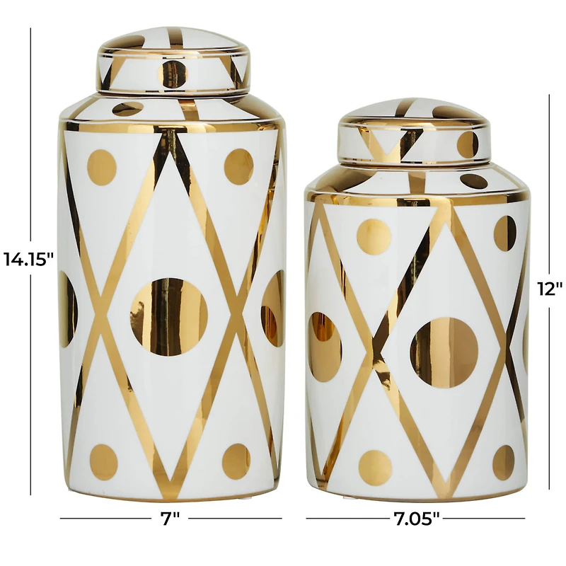 The Novogratz White & Gold Ceramic Geometric Decorative Jars Set