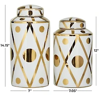 The Novogratz White & Gold Ceramic Geometric Decorative Jars Set