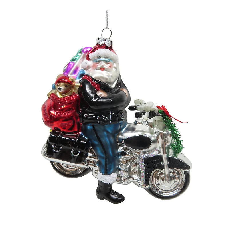 5.75" Santa on Motorcycle Glass Ornament by Ashland®