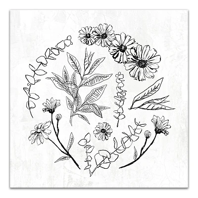 Hand Drawn Flowers and Leaves 16" x 16" Canvas Wall Art