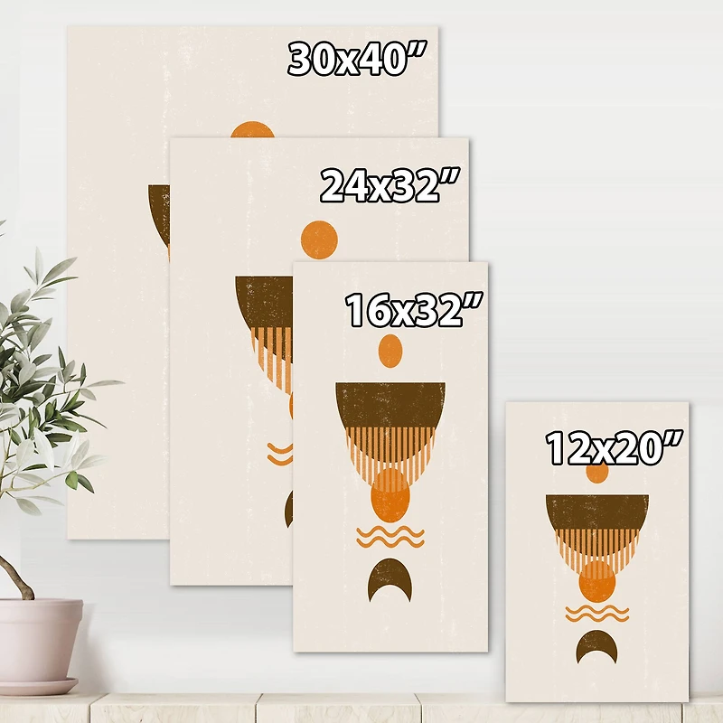 Designart - Abstract Minimal Orange Sun and Brown Moon