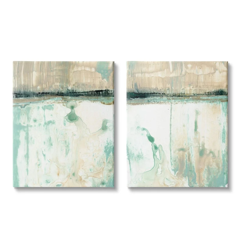 Stupell Industries Abstract Lake Landscape Organic Blue & Green Design Canvas Wall Art Set