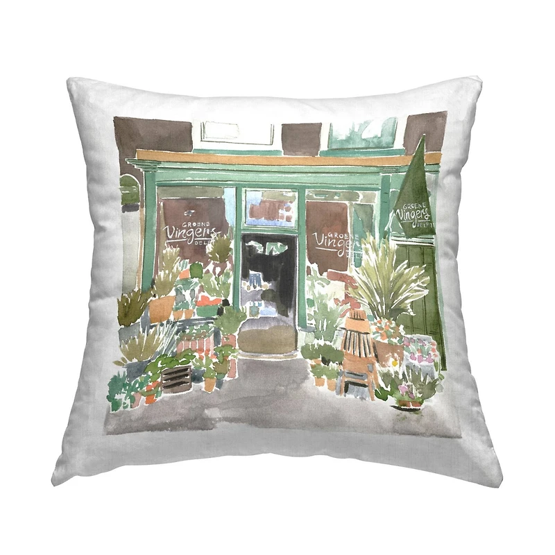 Stupell Industries French Town Flower Shop Botanical Storefront Throw Pillow, 18" x 18"
