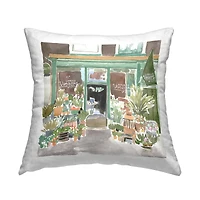 Stupell Industries French Town Flower Shop Botanical Storefront Throw Pillow, 18" x 18"