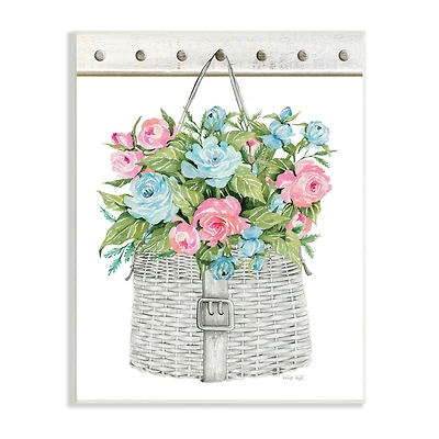 Stupell Industries Blue And Pink Blooming Roses Spring Plant Basket Wall Plaque Art