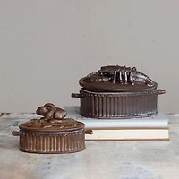 Hello Honey® 12.25" Matte Brown Stoneware Baker with Lobster Design