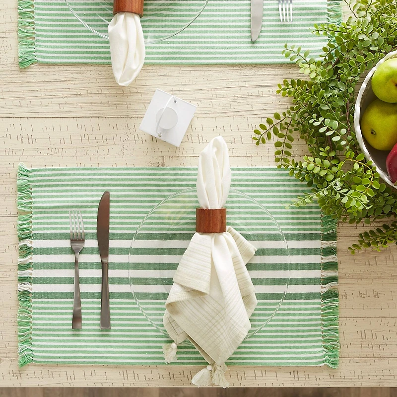 DII® Grass Green Stripes With Fringe Placemats, 6ct.