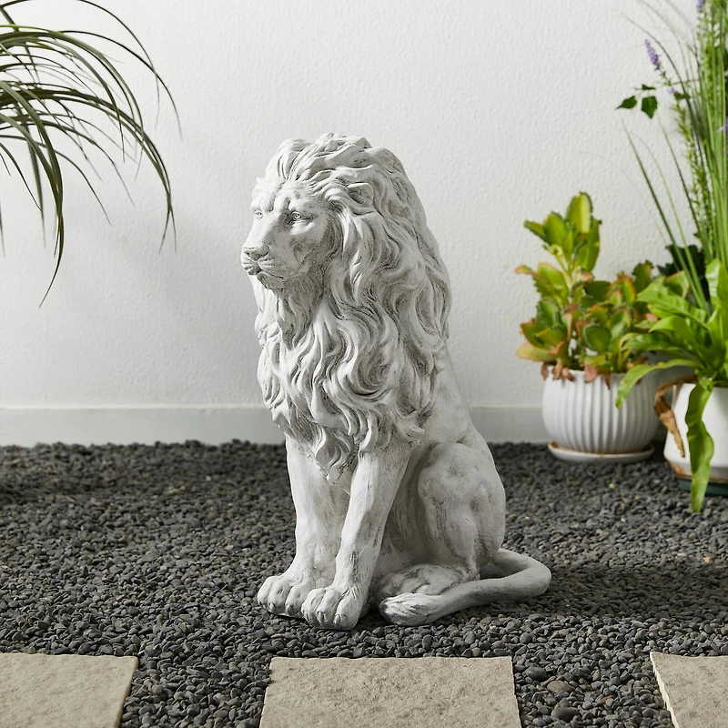 Glitzhome® 20.75" MGO White Guardian Lion Sitting Statue