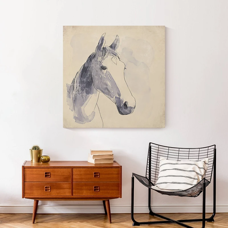 Navy Horse Sketch 30" x 30" Canvas Wall Art