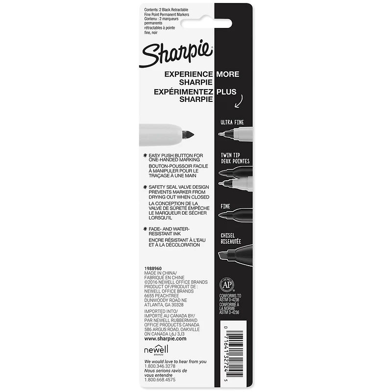 Sharpie® Fine Point Black Retractable Permanent Markers, 2ct.