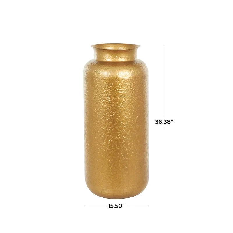 Gold Metal Tall Textured Hammered Floor Vase