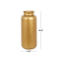 Gold Metal Tall Textured Hammered Floor Vase