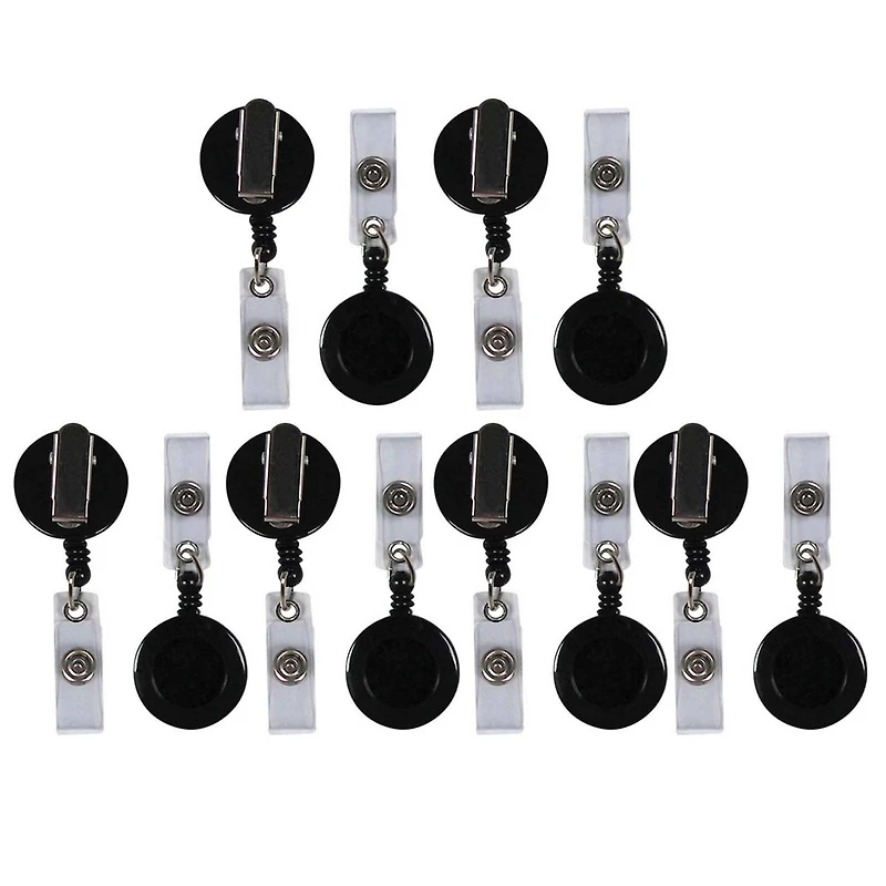 C-Line® Retracting ID Card Reels, Black, Swiveling Spring Clip with Snap-on ID Strap, Pack of 12