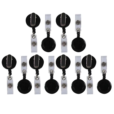 C-Line® Retracting ID Card Reels, Black, Swiveling Spring Clip with Snap-on ID Strap, Pack of 12