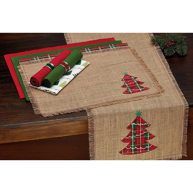 DII® 72" Embroidered Tree Burlap Table Runner