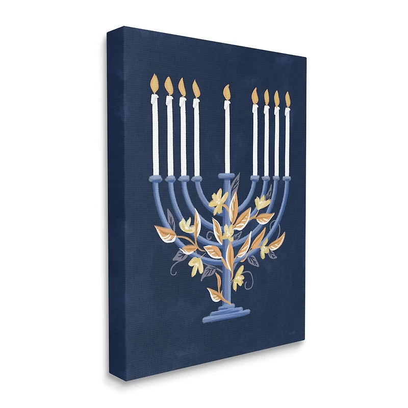 Stupell Industries Traditional Floral Hanukkah Menorah Canvas Wall Art