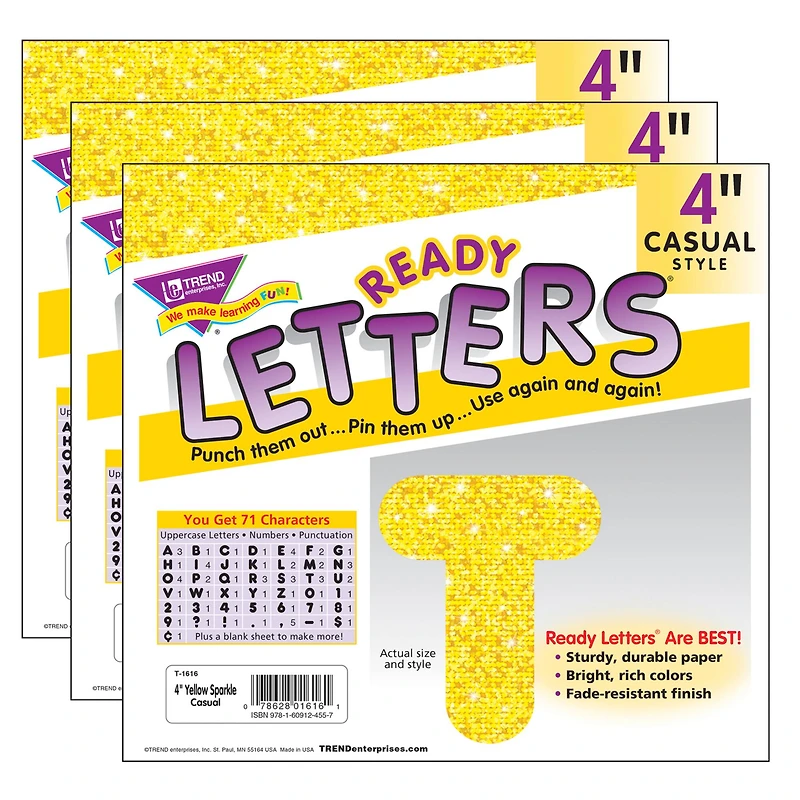 TREND Enterprises® Sparkle 4" Casual Uppercase Ready Letters®, 71 Per Pack
