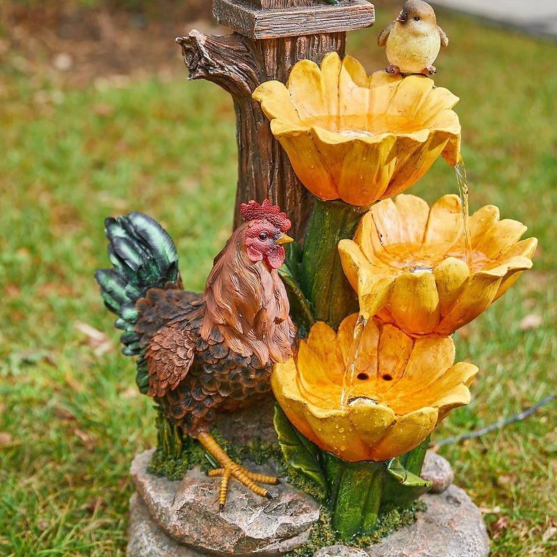 Glitzhome® 28.5" Farmhouse Sunflowers & Birdhouse Outdoor Fountain