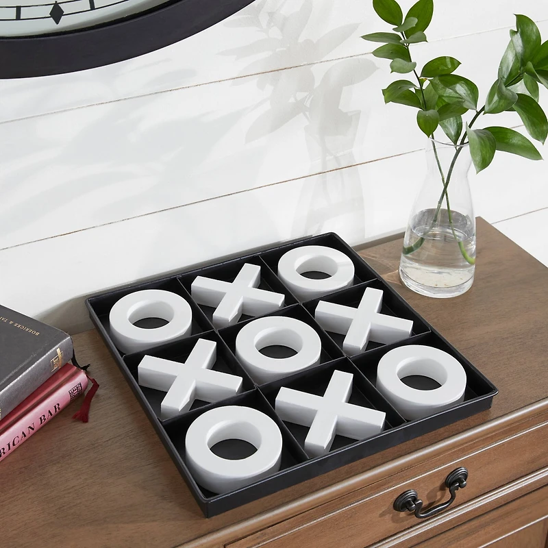 Black & White Wood & Metal Tic-Tac-Toe Modern Game Set
