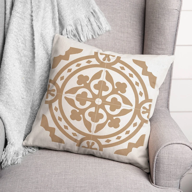 Tan Tile Medallion Throw Pillow