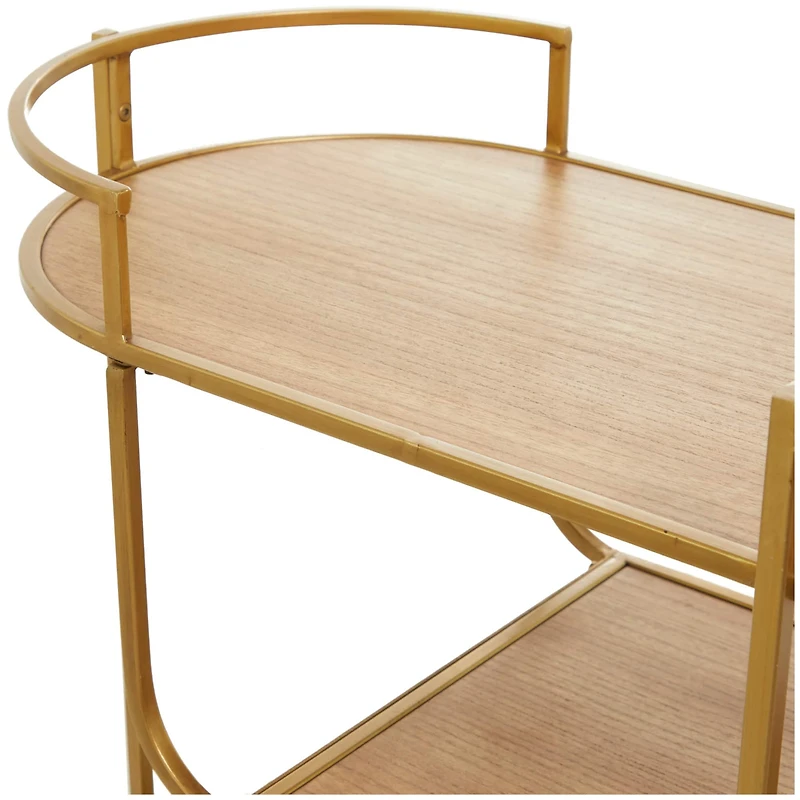Gold Wood Rolling 3 Shelves Bar Cart with Handles 30" x 15" x 30"