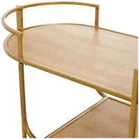 Gold Wood Rolling 3 Shelves Bar Cart with Handles 30" x 15" x 30"