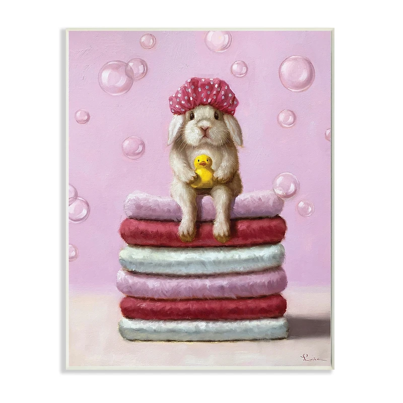 Stupell Industries Cute Baby Rabbit on Bath Towels Soap Bubbles Wall Plaque