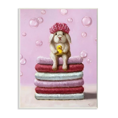 Stupell Industries Cute Baby Rabbit on Bath Towels Soap Bubbles Wall Plaque