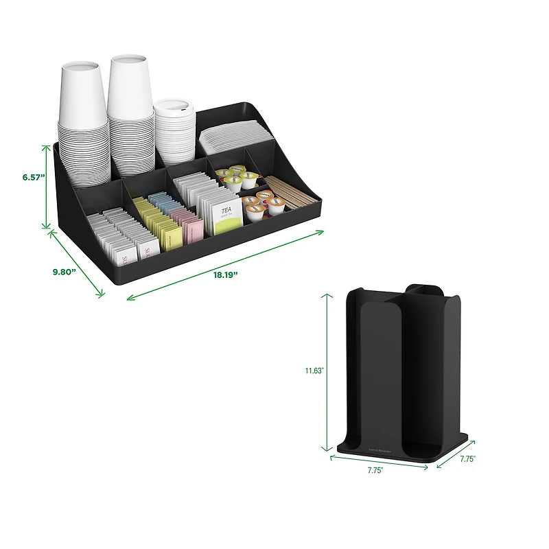 Mind Reader Black 15-Compartment Cup and Lid Organizer and Breakroom and Coffee Condiment Organizer