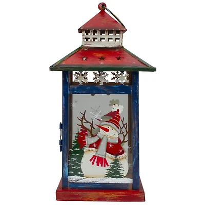 13" Red & White Snowman Let It Snow Christmas Lantern