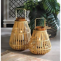 11" Slat Wood Candle Holder Lantern