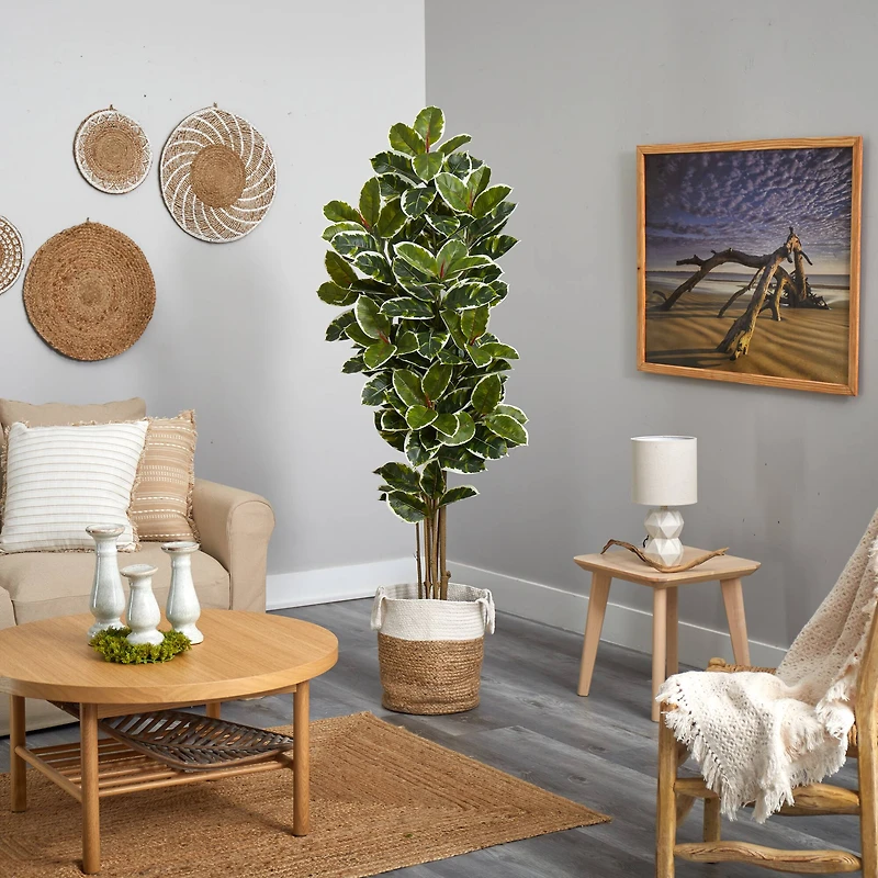 6ft. Oak Artificial Tree in Handmade Natural Jute and Cotton Planter UV Resistant (Indoor/Outdoor)