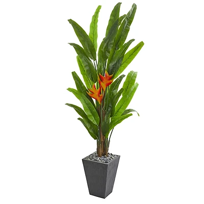 6.5ft. Green Heliconia Artificial Plant in Slate Planter