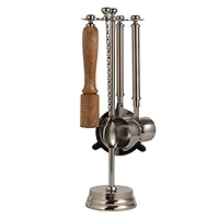 Hello Honey 5-Piece Stainless Steel and Mango Wood Bar Tools with Stand, Nickel Finish and Natural