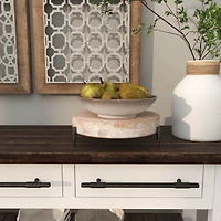 13" Cream Mango Wood Tray with Black Metal Leg