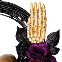 22" Skull with Hands & Purple Roses Halloween Twig Wreath