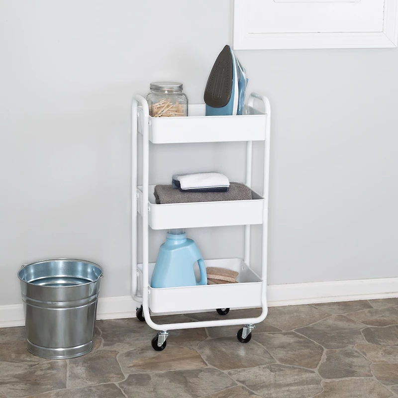 Honey Can Do White 3-Tier Metal Rolling Cart