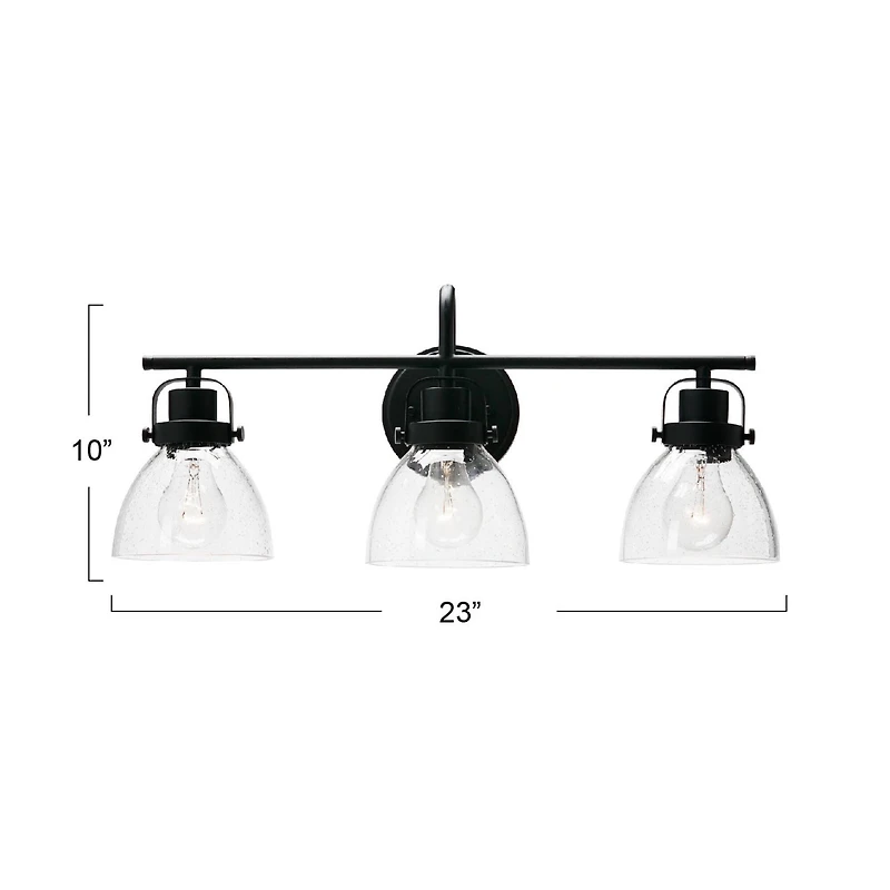 Hello Honey® Robert Stevenson Lighting Avalon Matte Black Metal & Glass 3-Light Vanity Light