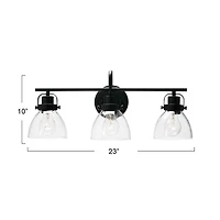 Hello Honey® Robert Stevenson Lighting Avalon Matte Black Metal & Glass 3-Light Vanity Light