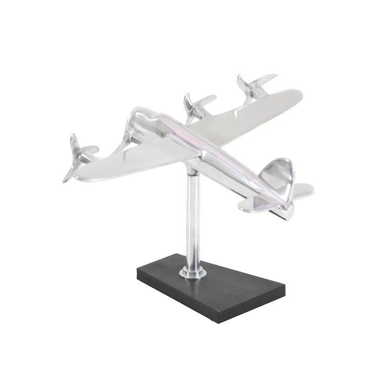 Silver Aluminum Sculpture, Airplane 11" x 12" x 16"